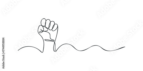 Single line drawing of a raised fist symbol of resistance