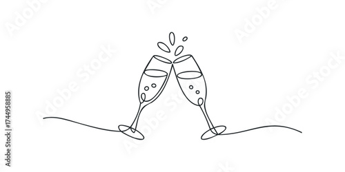 Champagne Flutes Clinking With Bubbles