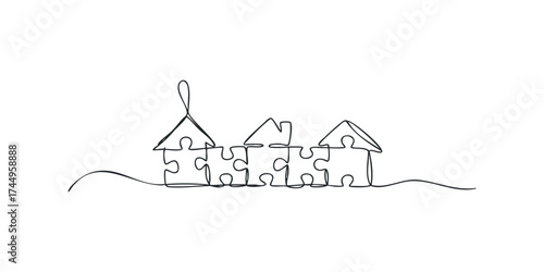 Puzzle pieces forming house shapes connected together