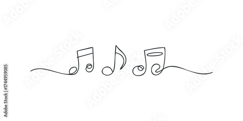 Continuous line drawing of musical notes