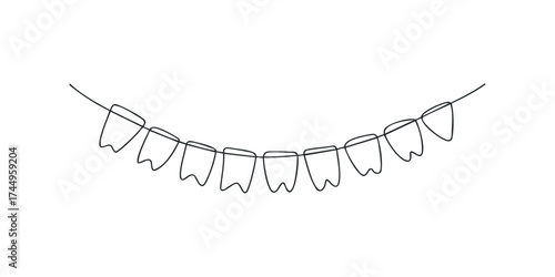 Party garland made of simple tooth shapes hanging in a curve