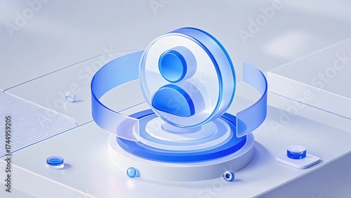 A blue gradient 3D customer icon with transparent frosted glass texture, indicating customer related.