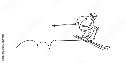 Single line drawing of skier descending slope