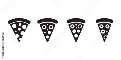 Pizza slice vector icon set, Minimalist black solid food design