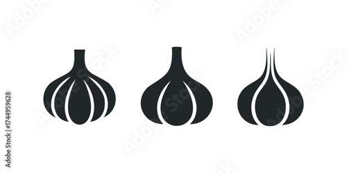 Three stylized garlic bulbs in dark silhouette