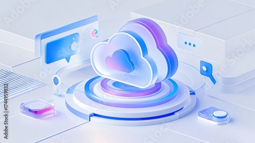 A light blue purple gradient cloud data chart icon, with transparent frosted glass texture, indicating information integration.