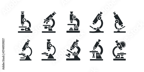 Collection of laboratory microscope silhouette icons