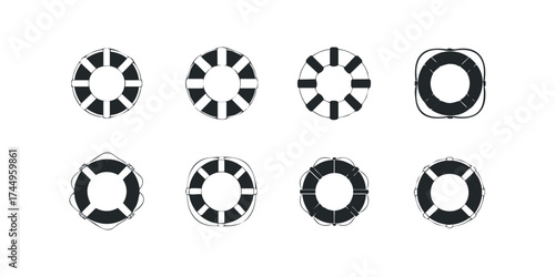 Collection of eight life preserver icons with variations