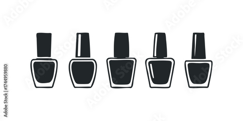Row of simple black nail polish bottle icons