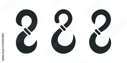 Three connected hooks against white background
