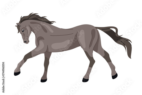 Vector mustang horse or American galloping mare. Western USA broodmare or equine mammal sign. Countryside breed movement or sport stallion motion. United States equestrian gallop. Wildlife symbol.