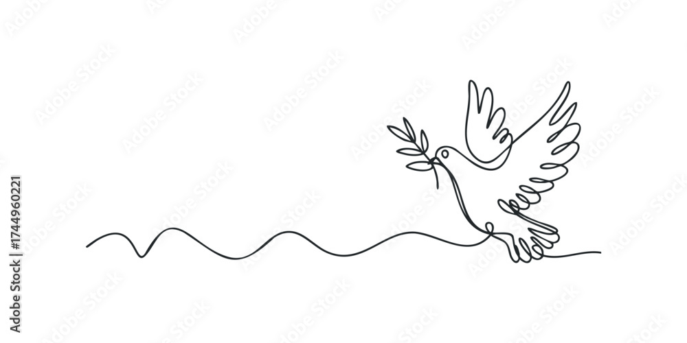 Fototapeta premium Single line drawing of a dove carrying a branch