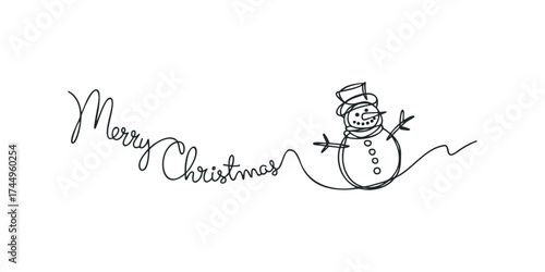 Simple line drawing of a snowman with Merry Christmas text