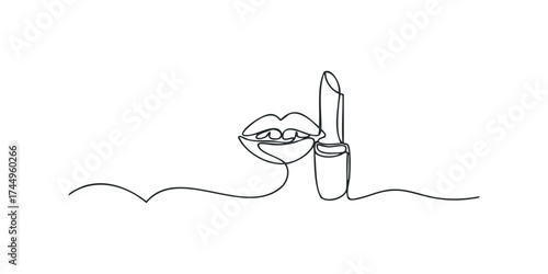 Single line drawing of lips with lipstick