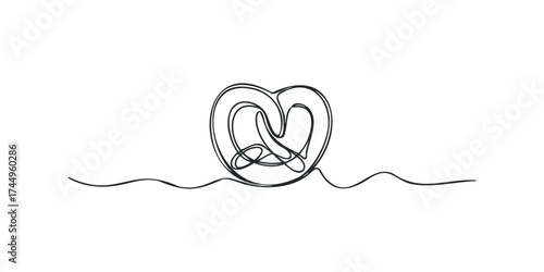 Single Line Drawing of A Pretzel on White Background