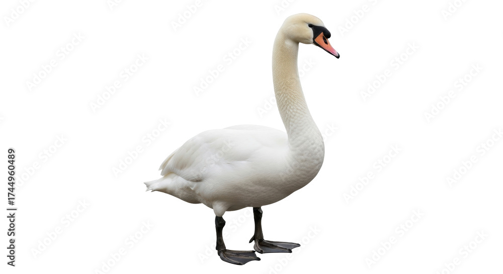 Obraz premium Isolated Mute Swan Standing Tall Elegantly, Serene Wildlife Portrait, Graceful Bird