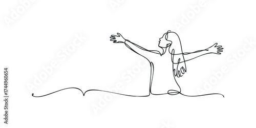 Woman with arms outstretched in a continuous line drawing