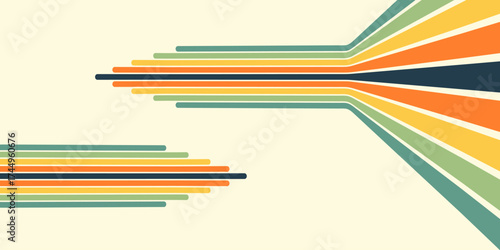 Abstract background of rainbow groovy Wavy Line design in 1970s Hippie Retro style. Vector pattern ready to use for cloth, textile, wrap and other.