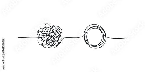 Tangled line transforming into a neat circle