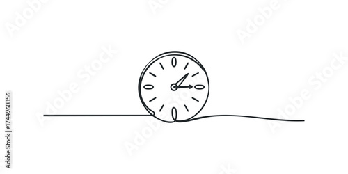Simple line drawing of a round clock showing past noon