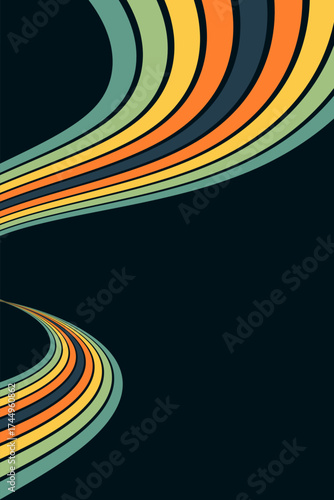 Abstract background of rainbow groovy Wavy Line design in 1970s Hippie Retro style. Vector pattern ready to use for cloth, textile, wrap and other.
