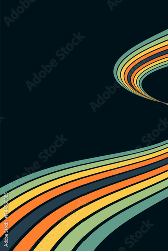 Abstract background of rainbow groovy Wavy Line design in 1970s Hippie Retro style. Vector pattern ready to use for cloth, textile, wrap and other.