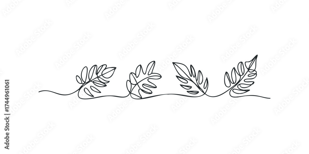 Fototapeta premium Continuous line drawing of four fern fronds