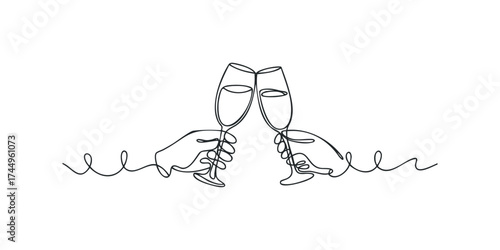 Two hands holding champagne flutes in a toast