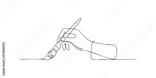 Line art of a hand painting a continuous line stroke