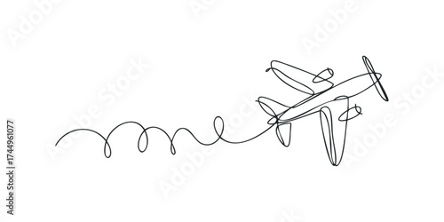 Single line drawing of airplane with trailing swirl