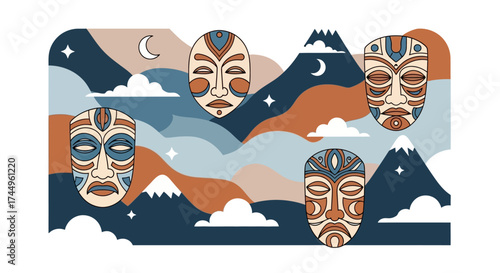 Tribal Masks Collection Featuring Diverse Ethnic Designs and Cultural Expressions.