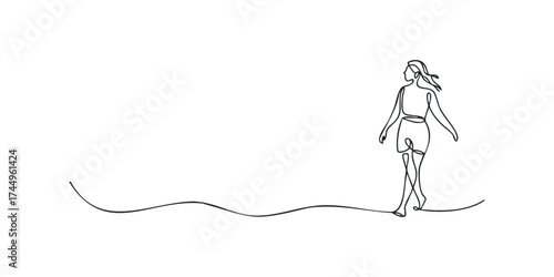 Single Line Drawing Woman Walking