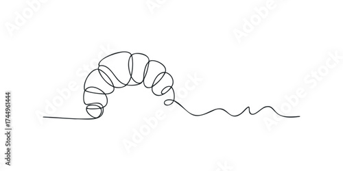 Single line drawing of a croissant on white background