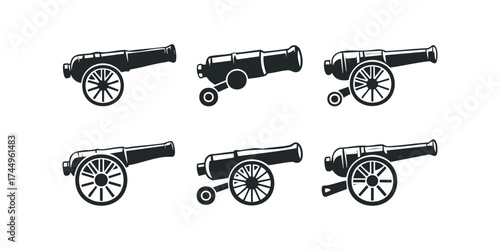 Set of Six Historic Cannon Silhouettes