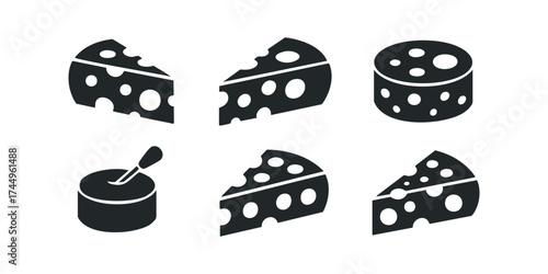 Six icons of swiss cheese wedges and block