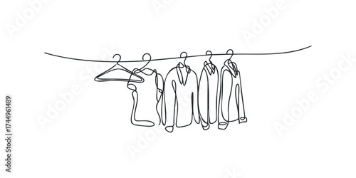 Clothing line drawing with four items and hanger