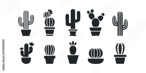 Collection of Potted Cactus Silhouettes