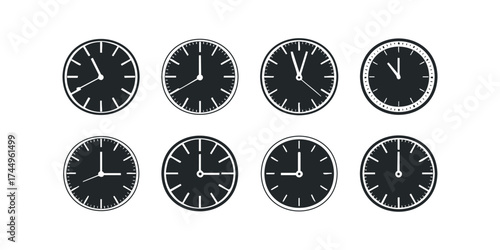 Collection of Eight Black Clock Faces