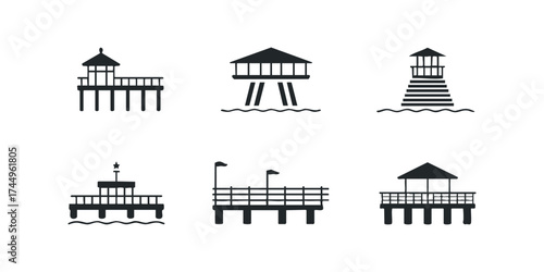 Collection of Six Pier Icons Over Water