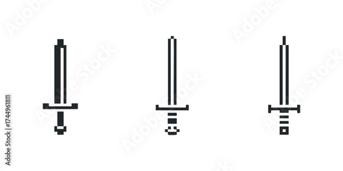 Pixelated sword icons on white background