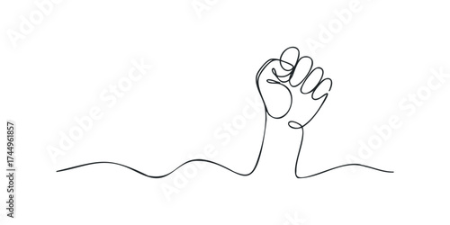 Single line drawing of a raised clenched fist symbol