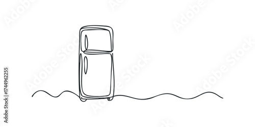 Minimalist Outline Drawing of a Refrigerator on Waves