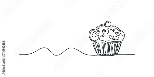 Minimalist line drawing of a frosted cupcake