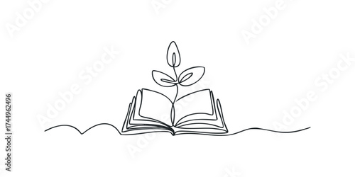Open book with seedling growing from pages