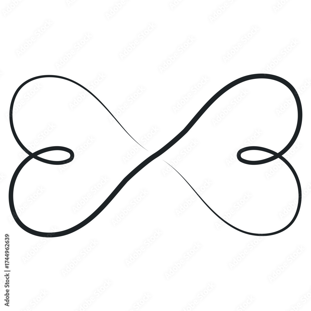 Fototapeta premium Elegant decorative infinity flourish one line, two hearts, endless love