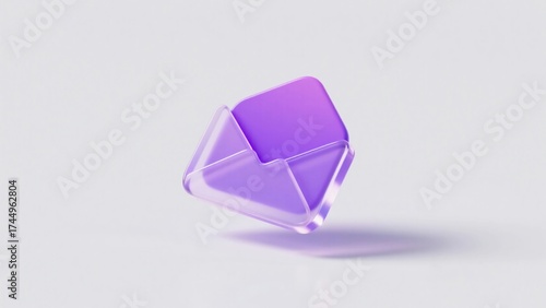A purple 3D envelope icon with transparent frosted glass texture, indicating email information, etc.