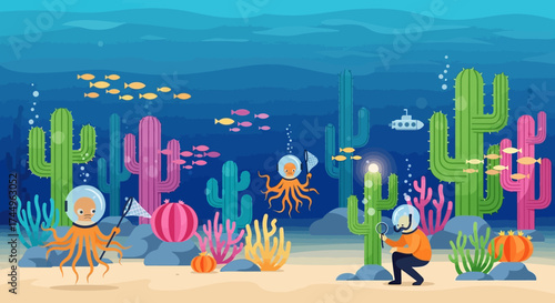 Two scuba divers exploring the vibrant underwater world with colorful marine life.