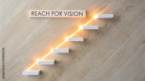Wooden Ladder of Success Reaching for Vision With Glowing Light