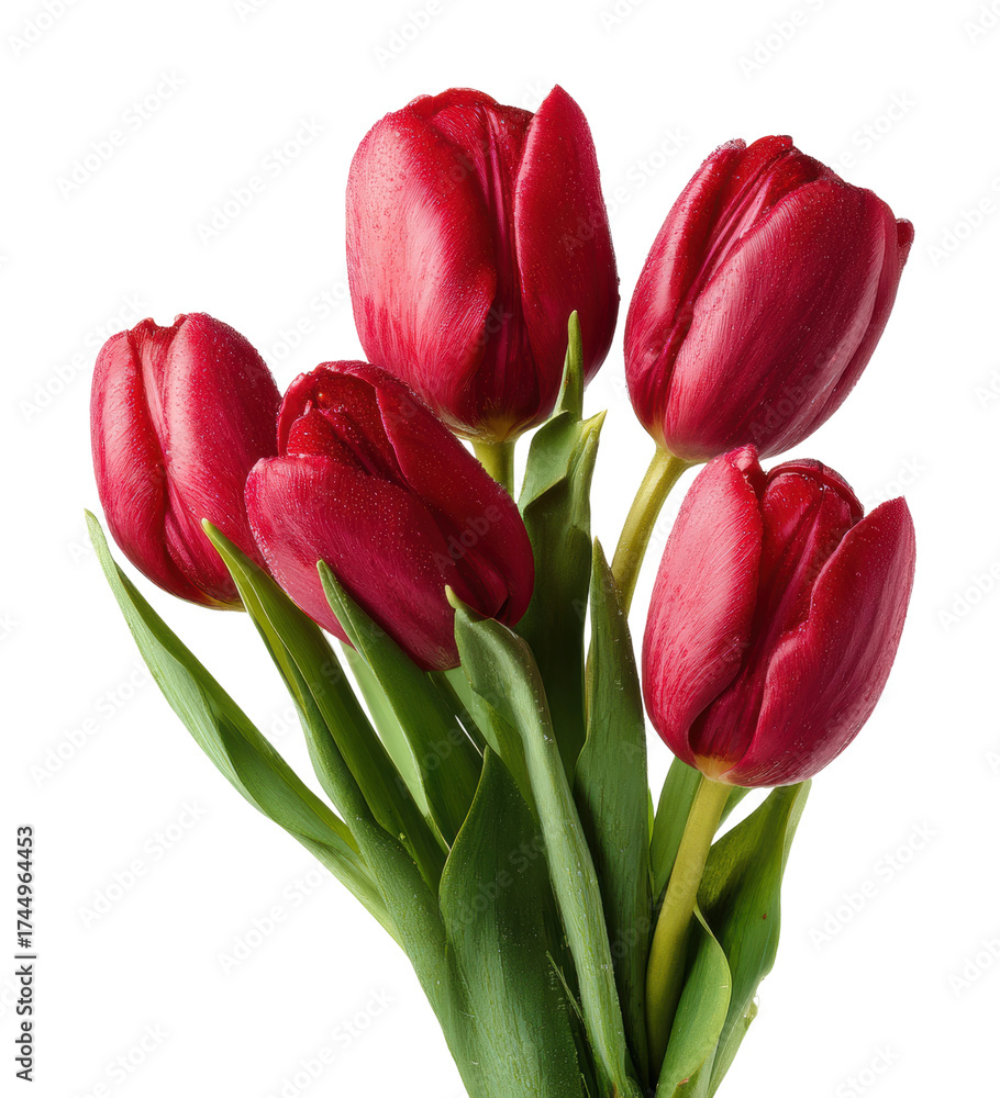 Fototapeta premium Vibrant red tulips bouquet floral arrangement isolated on transparent background
