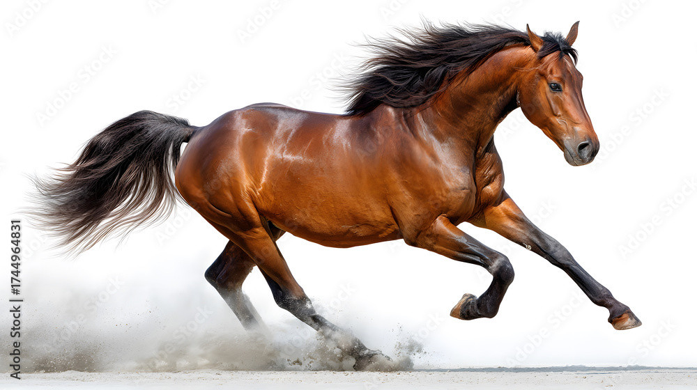 Obraz premium Brown Horse Galloping isolated on white background.